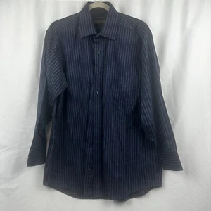 Donald J Trump Signature Collection Shirt Mens Black/Blue Striped 16.5 32/33 - Picture 1 of 4
