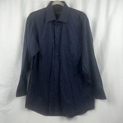 Camisa Donald J Trump Signature Collection Para Hombre Negra/Azul Rayas 16.5 32/33 Foto 1 de 4