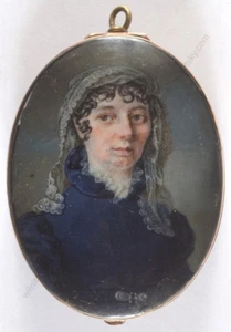 "Lady in blue dress", fine German miniature, watercolor, ca. 1805 - Picture 1 of 6