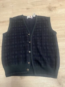 Florence Tricot Italy Sweater Vest Size M Wool Blend Checker Blocks Blue Green - Picture 1 of 6