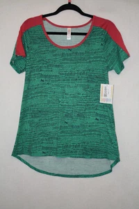 NWT LuLaRoe S Classic Tee Bright Green Unicorns Print Light Red Ringer Accents - Bild 1 von 4