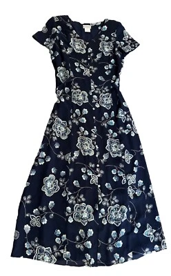 Y2K Cottagecore 90s  100% Silk Floral Back Belt Maxi Midi Dress Size 8 Button - Image 1 of 4