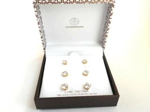 Giani Bernini Cubic Zirconia 18K Gold over Sterling Silver 3 Pairs of Earrings - Picture 1 of 2