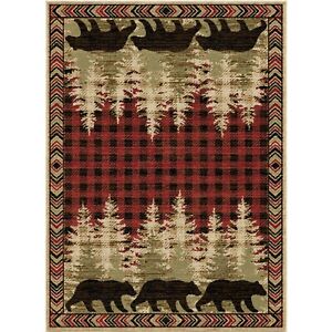 Blowing Rock American Destination Mayberry Lodge Cabin Bear Area Rug