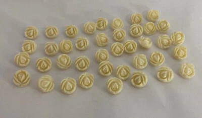 Vintage Buttons White Rose Molded Shank Shabby Chic Floral Lot 40 Plastic - Image 1 of 4