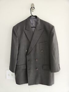 VINTAGE GRAY GLEN CHECK DOUBLE-BREASTED SPORT COAT sz 44R blazer / suit jacket