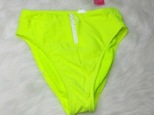Xhilaration Zip Front High Leg High Waist Bikini Bottom Neon Yellow Size Small  - Picture 1 of 7