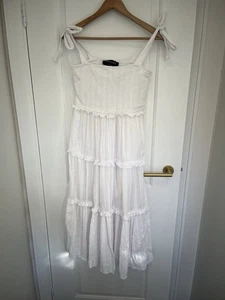 Decjuba Women’s White Cotton Midi Dress. Size Large - Foto 1 di 4
