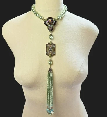 Collar Heidi Daus Doble Colgante Deco Borla Y Verde Perla Pasarela Declaración Foto 1 de 4