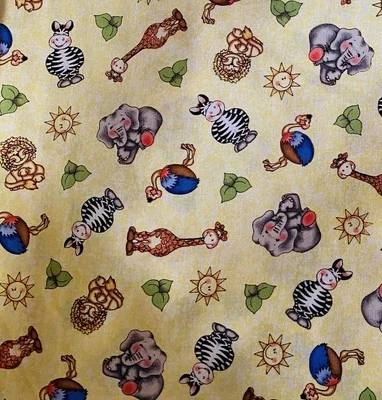 Vickie Schreiner Springs Fabric Tossed Animals 2 Yds 45" wide Yellow Cotton - Image 1 of 4