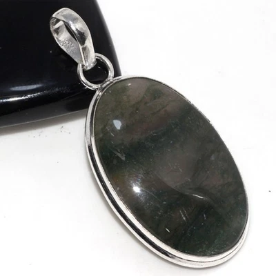 Moss Agate 925 Silver Plated Gemstone Pendant 2" Valentine Jewelry JW - Image 1 of 3
