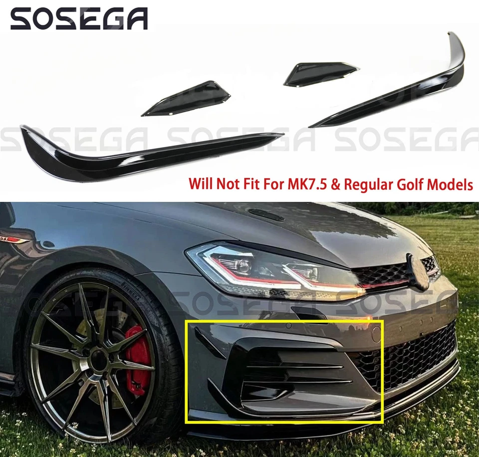Parachoques delantero negro brillante para VW Golf GTI MK7 2015-2017 aletas Aero Winglet Canard Foto 1 de 4