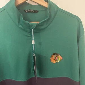 Men’s Blackhawks Long Sleeve Quarter Zip Kelly Green Size L - Picture 1 of 8