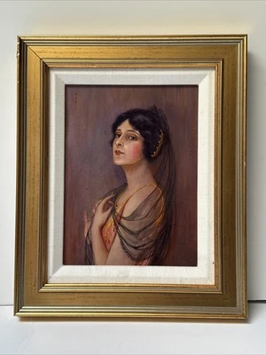 PINTURA ART DECO ANTIGUA SIGLO XIX AL XX MAGNÍFICA MODELO FEMENINA FIRMADA AL ÓLEO Foto 1 de 4