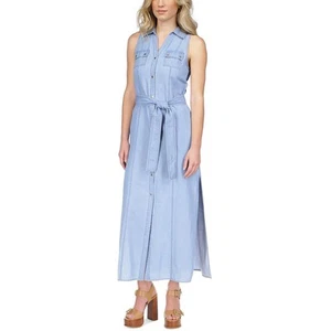 MICHAEL Michael Kors Womens Blue Chambray Midi Shirtdress Petites PXS BHFO 2306 - Picture 1 of 2