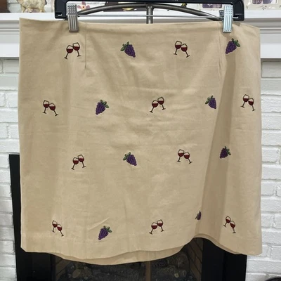 Falda de sarga Náufrago Nantucket Island bordada copa de vino y uvas nueva sin etiquetas talla 16 Foto 1 de 4