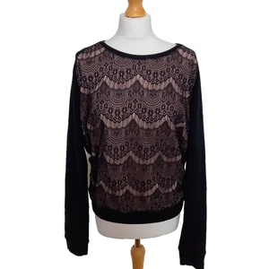 Maison Scotch Boudoir Range Black Lace Overlay Sweatshirt Top - Picture 1 of 9