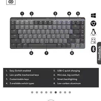 Logitech MX Mechanical Mini Minimalist Wireless Illuminated Keyboard, Clicky - Image 1 of 4