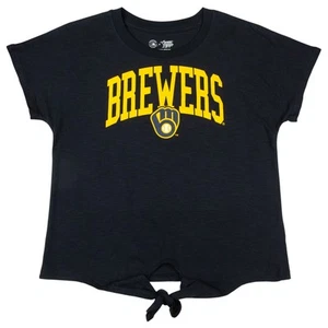 MLB Milwaukee Brewers Women Front Knot T-Shirt in Black, Small - Picture 1 of 3