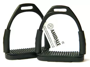 FLEXI SAFETY STIRRUPS HORSE RIDING BENDY IRONS BLACK COLOR FROM AMIDALE - Picture 1 of 3
