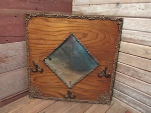 Vintage Antique Oak Mirror Wall Hat / Coat Rack Folk Victorian Design - Picture 1 of 13