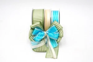 Valentines Day Sale! 3/8"+1 "+1 1/2" x25YD Each Non-Wired Mint Candy Ribbon Set - Picture 1 of 5
