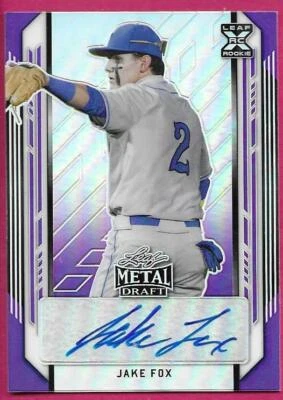 2021 Leaf Metal Draft Baseball JAKE FOX Rookie #BA-JF1 Purple Autograph 23/25 - Image 1 of 2