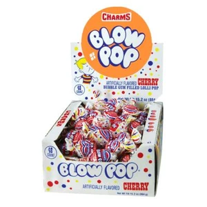 Charms Blow Pops Cherry Flavor 48 Count Chewy Bubble Gum Hard Candy Shell - Picture 1 of 8
