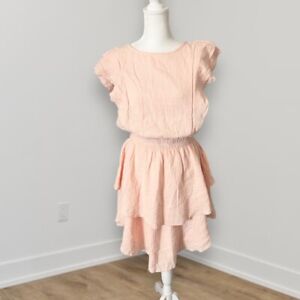 Boutique Cotton Dress Size L Pink Tiered Ruffles Sleeveless Short Gathered Waist