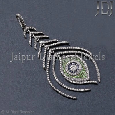Colgante de plumas de pavo real de plata 925 con múltiples piedras preciosas de diamantes naturales joyas regalos Foto 1 de 4