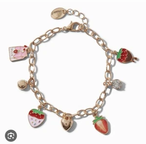 Claire’s Chocolate Covered Strawberry Gold Rhinestone Food Charm Bracelet - Picture 1 of 3