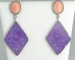 Orecchini Giada Viola E Corallo Rosa In Argento  - Foto 1 di 5