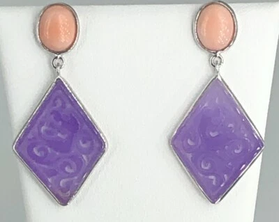 Orecchini Giada Viola E Corallo Rosa In Argento  - Immagine 1 di 4