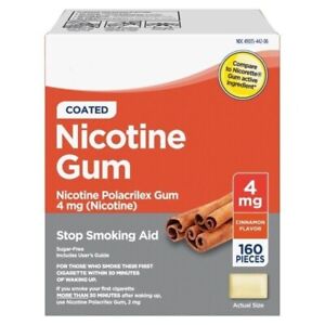 Nicotine Polacrilex Coated Gum 4 mg,Stop Smoking Aid,Cinnamon Flavor, 160 Count