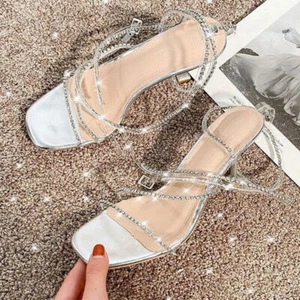 Fashion Rhinestones Ankle Strap Strappy Sandals Women Sexy Stiletto Party Shoes - Picture 1 of 18