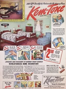 VINTAGE 1940s Print Ad ~ Kem-Tone Wall Finish ~ Revolutionizes Home Decoration! - Picture 1 of 1