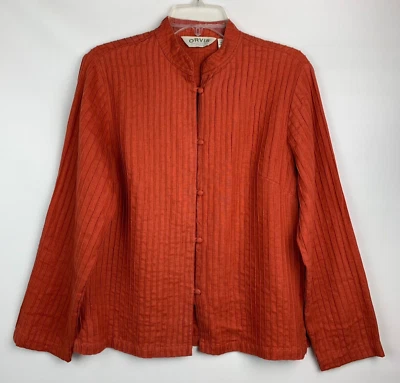 Chaqueta Orvis Naranja Mandarín Cuello Botones Manga Larga Lino Talla S Foto 1 de 4