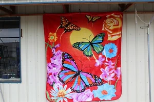 BUTTERFLY BUTTERFLIES FLOWER FLOWERS QUEEN SIZE BLANKET BEDSPREAD - Picture 1 of 2