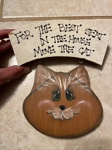 Wood Hanging Decor “For The Best Seat In The House Move The  Cat” Hand Painted - Picture 1 of 5