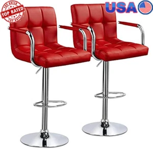Adjustable PU Leather Bar Stools Set of 2 Swivel Counter Height Chairs New - Picture 1 of 6