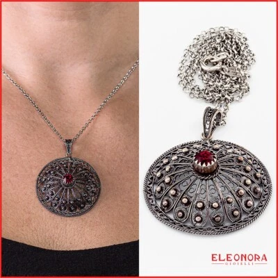 collana donna argento 800 con pendente sardo artigianale e catenina con ciondolo - Immagine 1 di 4
