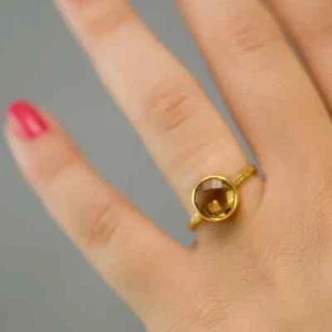 3 Ct Round Cut Lab-Created Citrine Wedding Solitaire Ring 14K Yellow Gold Plated - Picture 1 of 3