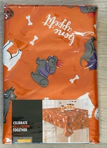 Halloween Vinyl Tablecloth Dogs in Costumes Orange Oblong 60”x 84" NEW - Picture 1 of 5