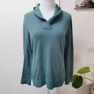 Susan Bristol Angora Blend Sweater Shawl Collar Pullover Knit Top Teal Large EUC - Picture 1 of 5