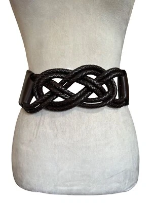 Cinturón de cintura marrón trenzado Y2k con diseño de imitación de cuero y cierre a presión talla M/L Foto 1 de 4