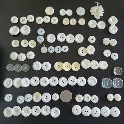 96 Vintage Buttons Lot Medium Size Matching Buttons Mostly 2-Hole Unique Designs - Image 1 of 4