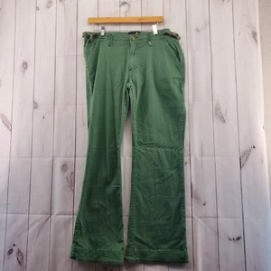 Mandarine Pants Womens 12 Military Style Chino Flare Zip Front Pockets Green - Picture 1 of 9