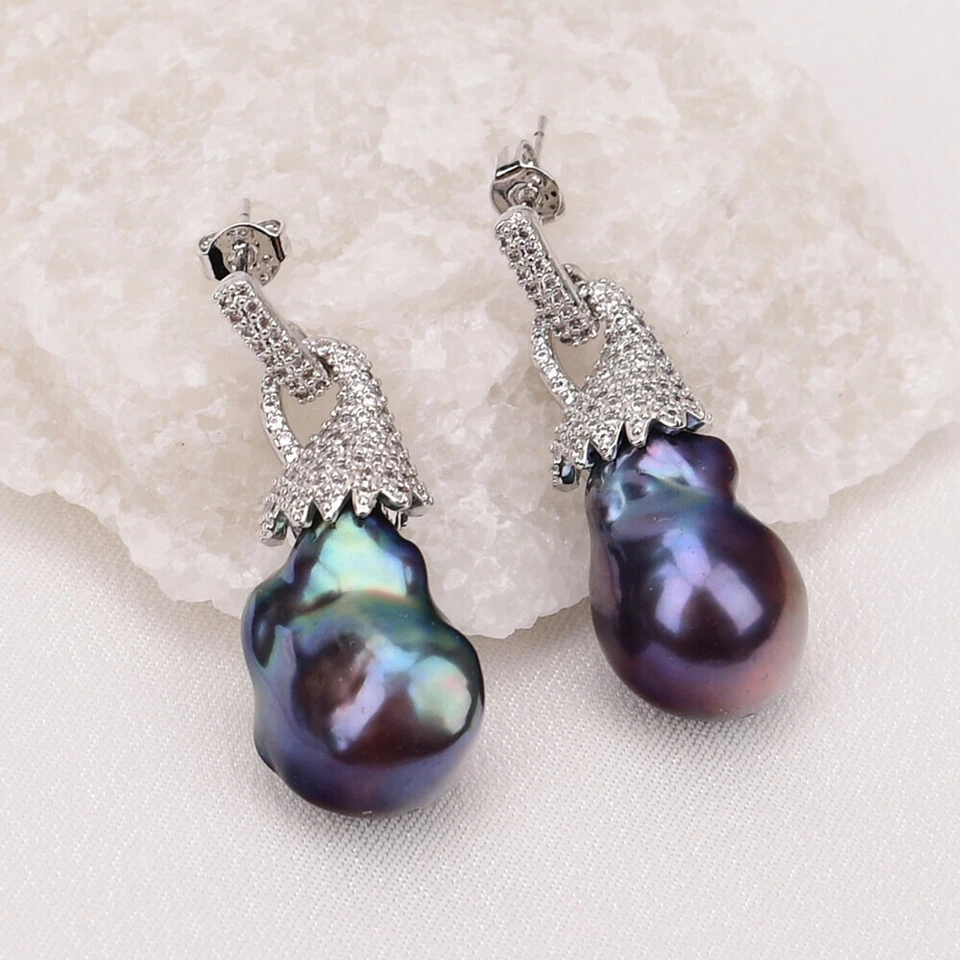 Conjuntos de pendientes collar pulsera perlas Keshi barrocas negras azules pavo real cultivadas Foto 1 de 1