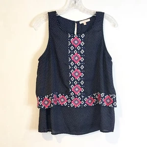 Skies Are Blue Sleeveless Tank Top Navy Polka Dot Overlay S Small Womens - Picture 1 of 7