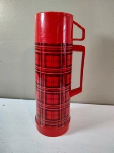 Aladdin Quart Thermos Red & Black Plaid Checkered complete plastic - Picture 1 of 11